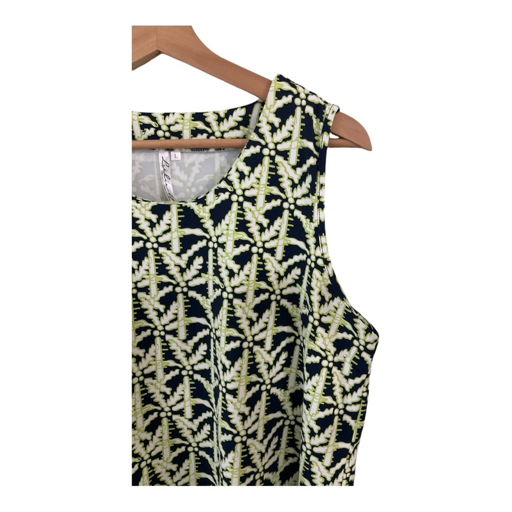Lulu-B Navy and Lime Green Patterned Sleeveless Blouse